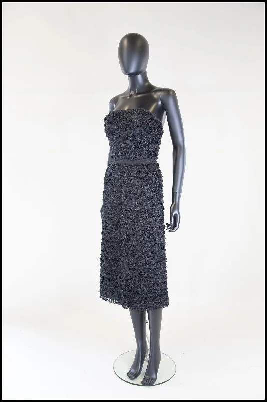 Bargain Prices Vintage 1950s Black Fringed Cocktail Dress