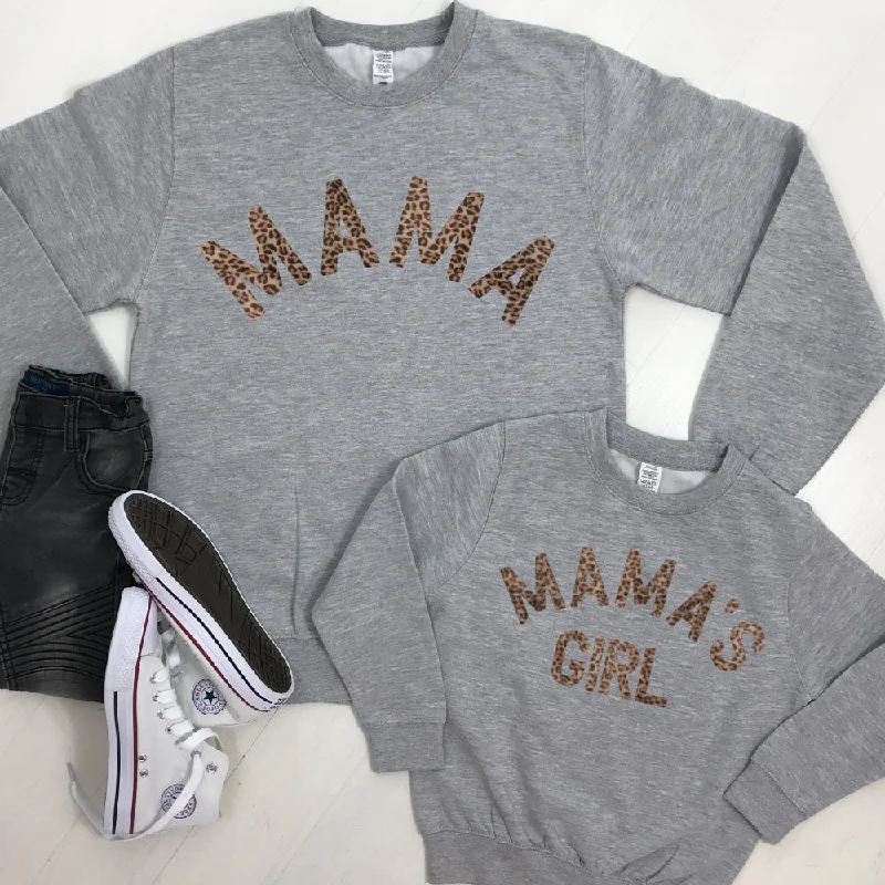 Mama & Mama's Girl Leopard Sweatshirts Heather Grey (MRK X)