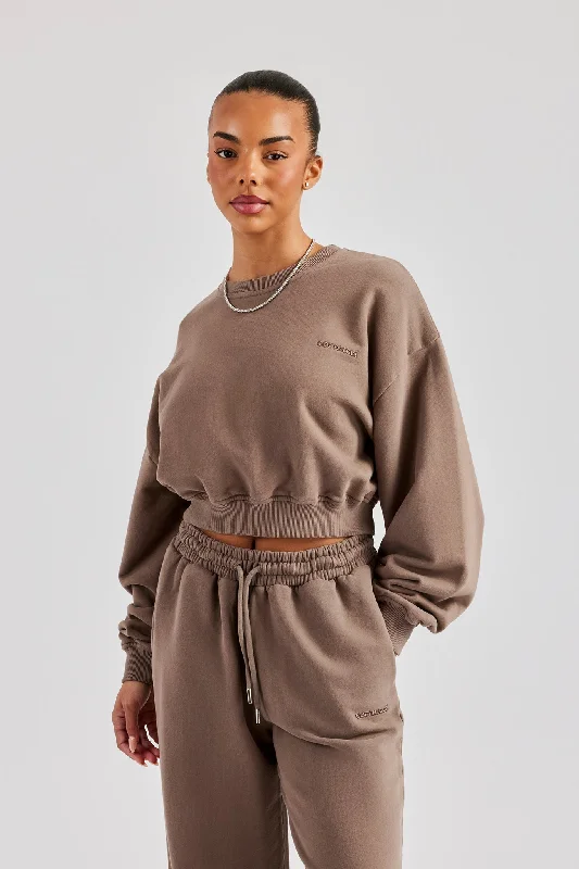 Holiday Sale Cernucci Cropped Sweatshirt - Taupe