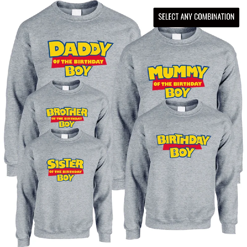 Toy Inspired Daddy/Mummy & Siblings Birthday Boy Matching Grey Sweatshirts