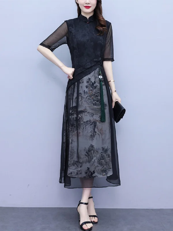 Plus Size Black Formal Cheongsam Dress