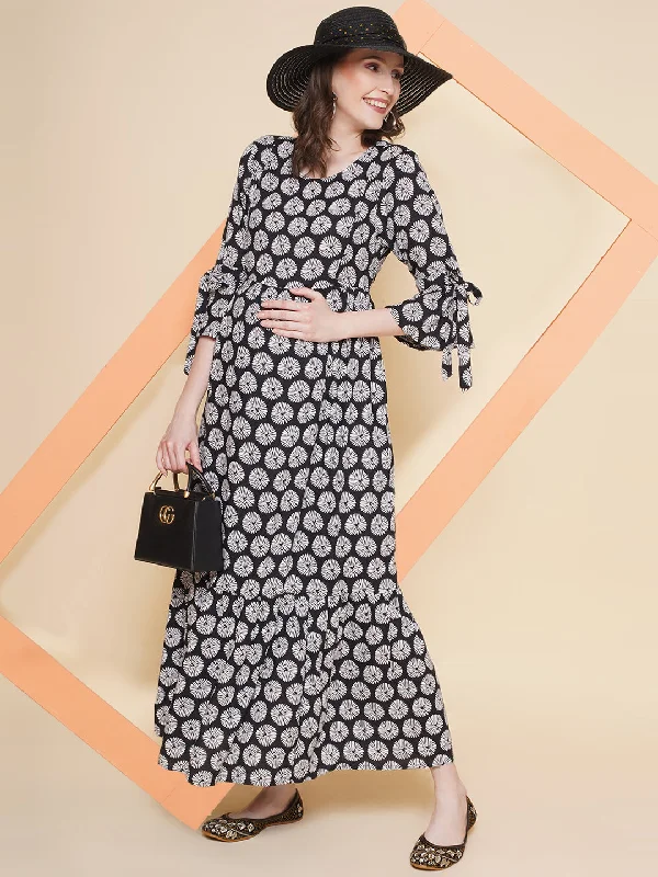 Buy More, Save More Black Floral Maternity and Nursing Maxi Dress