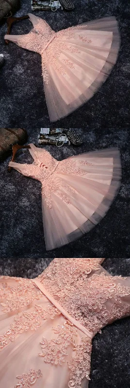 Bargain Prices Princess V Neck Lace Appliques Beaded Short Prom Dress, Homecoming Dresses