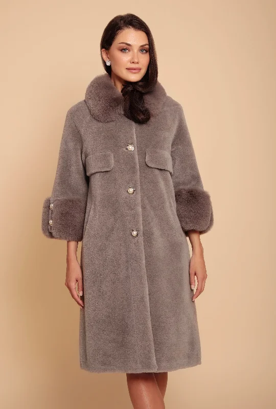 Markdowns 'Hayworth' Wool and Faux Fur Coat in Grigio