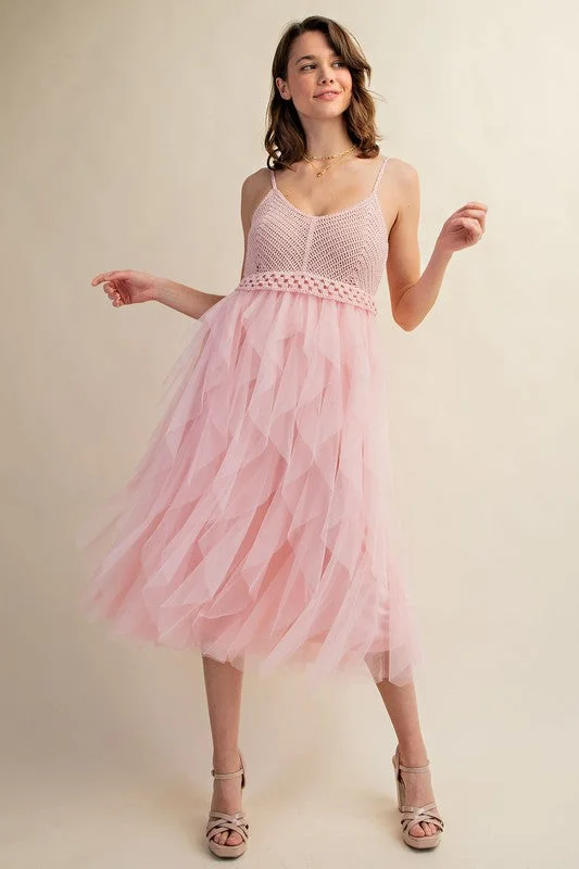 Price Rollback LOVELY TULLE MIDI CROCHET DRESS