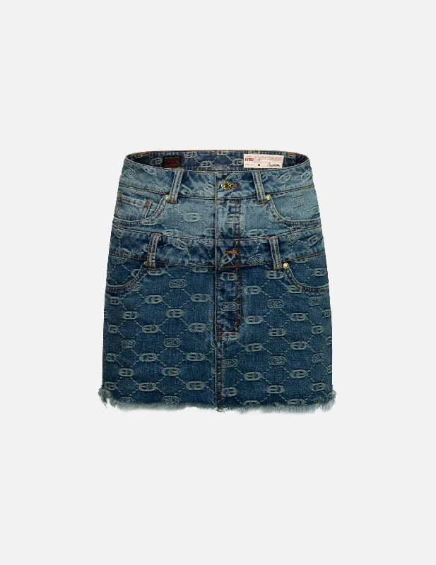Exclusive Offers 2-in-1 Allover Logo Jacquard Regular Fit Denim Skirt