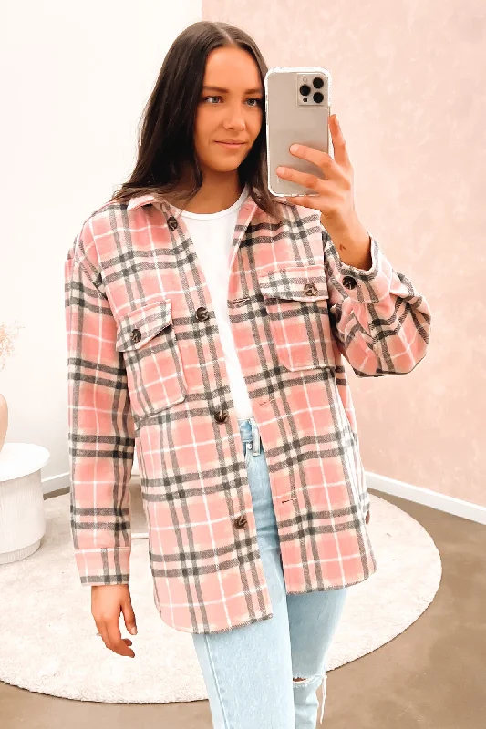 Can't Be Beat Gracie Shacket Pink Check