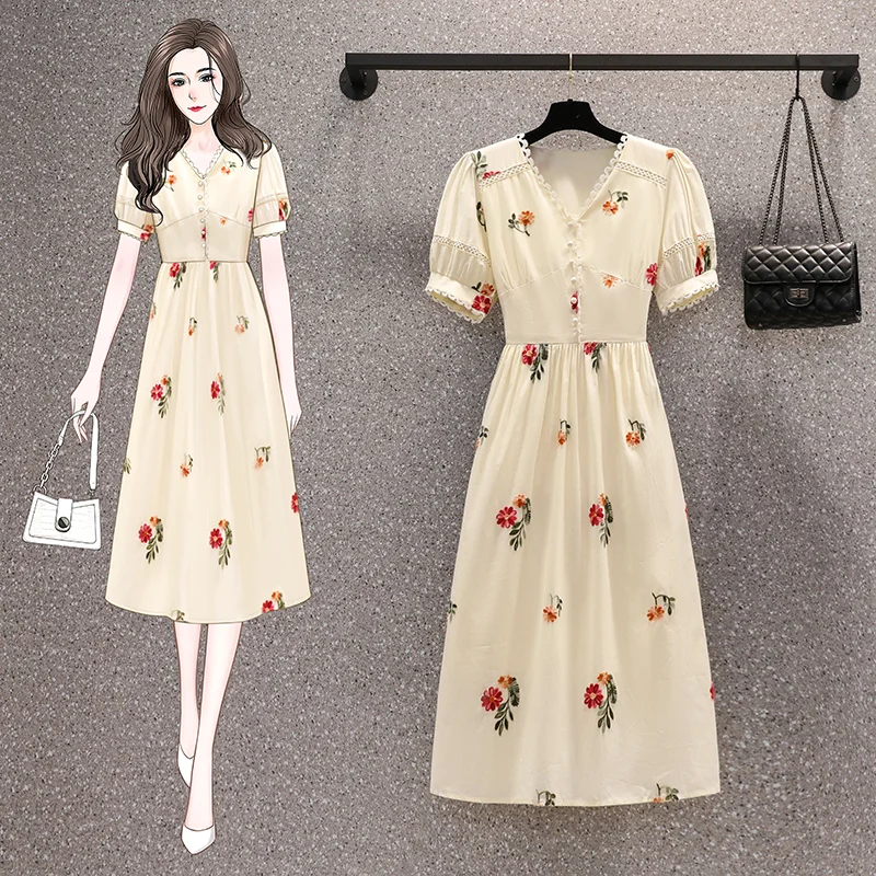 Price Buster Plus Size Floral Embroidery Midi Dress