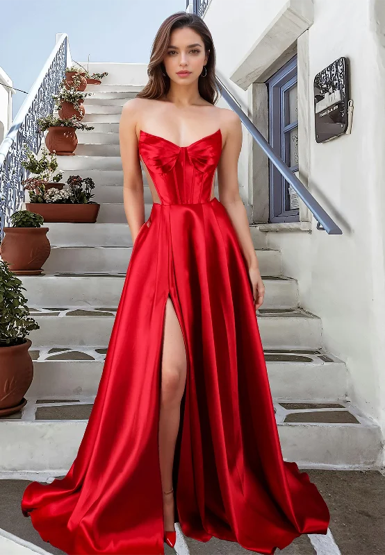 Special Savings V-Neck Sleeveless Pleated Side Slit A-Line Prom Dress