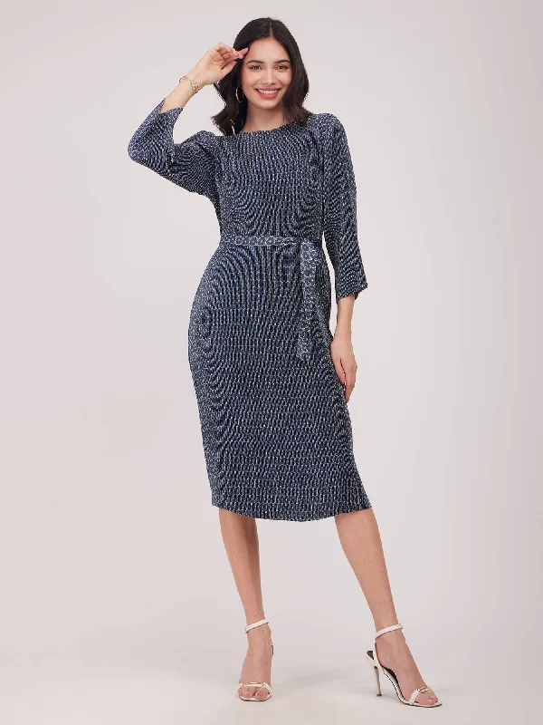 Reduced Prices Satin Pleated Dress - Blue
