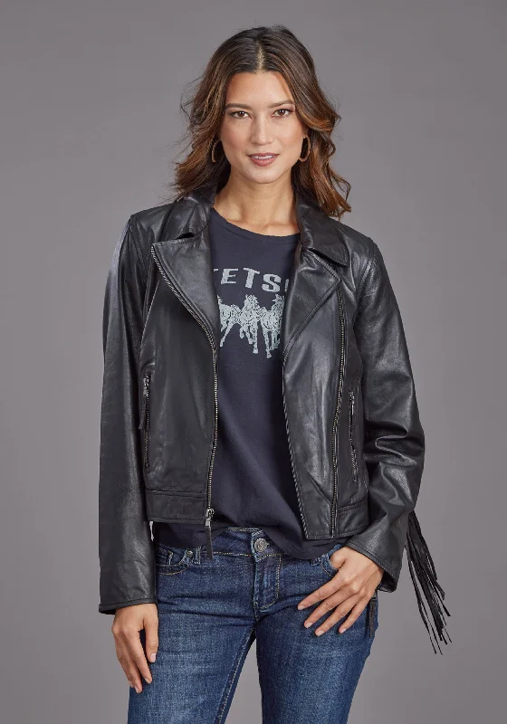 Shop and Save SMOOTH LEATHER FRINGE MOTO STYLE JKT