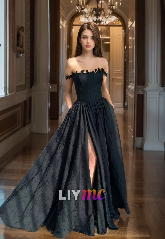 Price Break LP2045 - Classic Scoop Sleeveless Sleek Satin Floral A-Line Prom Dress