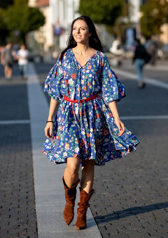 Ella Mix Flowers Blue Dress