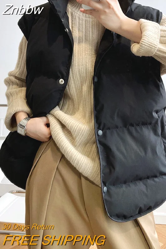 Online Only Znbbw Women Vest Coat Loose Sleeveless Jackets Turn Down Collar Ladies Winter Vest Autumn Winter 2023 Fashion Oversized Warm Vests