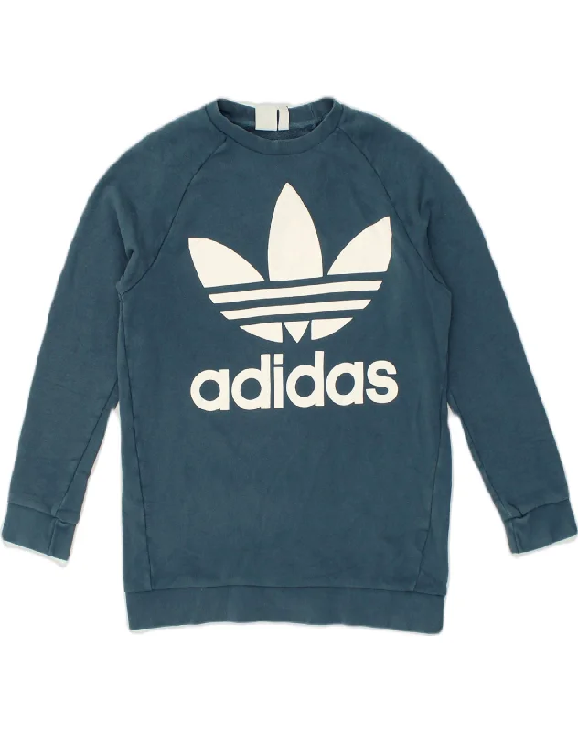 ADIDAS Womens Oversized Graphic Sweatshirt Jumper UK 10 Small Blue Cotton