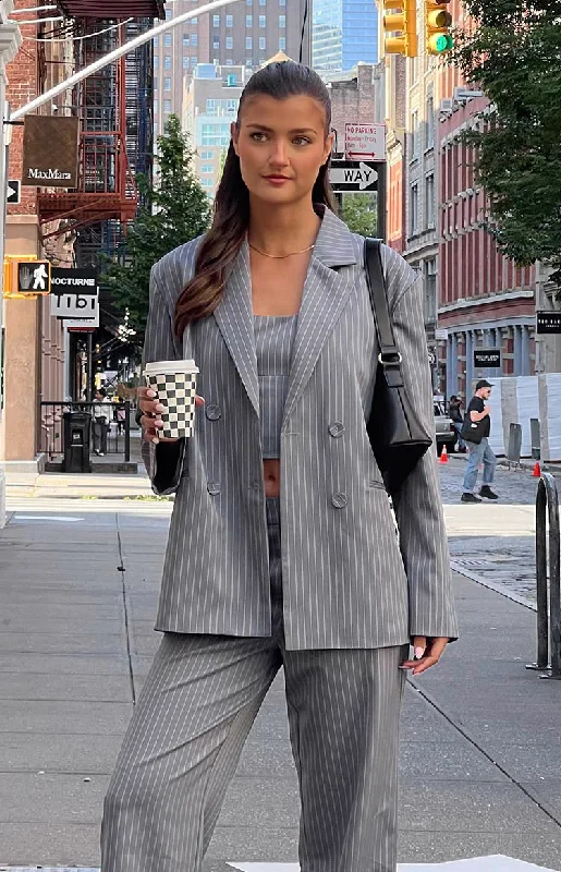 Super Deal Louis Grey Striped Oversized Blazer