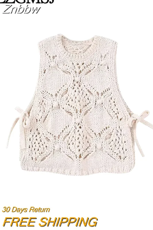 Price Slash Znbbw TRAF Women Summer Solid Jacquard Knitted Vest Sweater Vintage O-Neck Sleeveless Female Waistcoat Chic Casual Tops