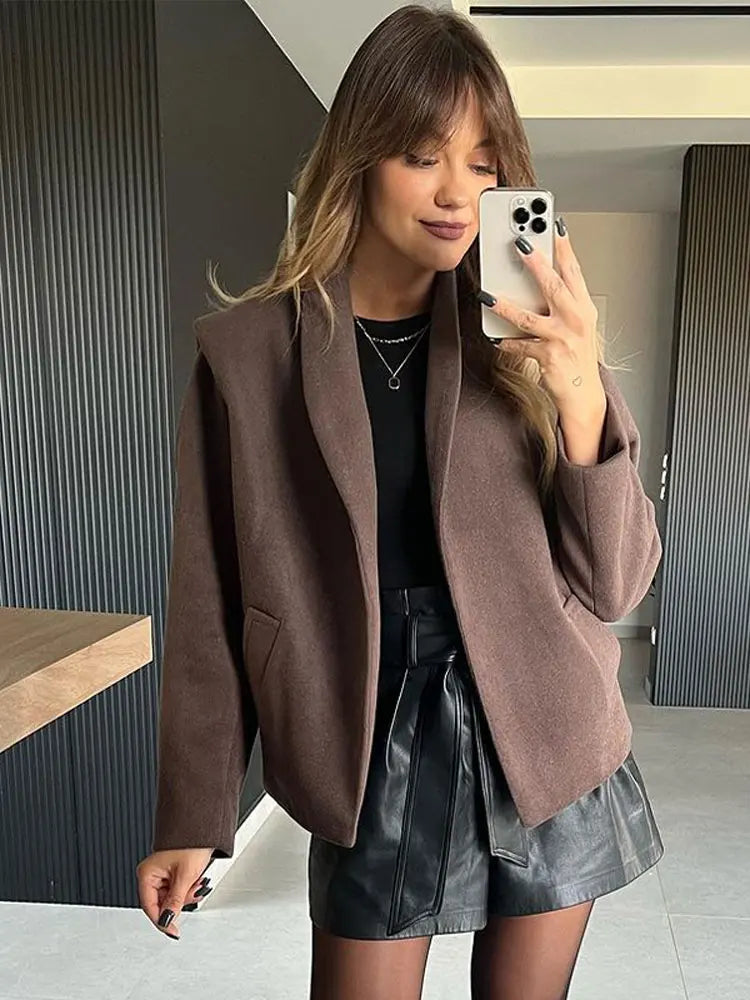 Inventory Reduction Znbbw Lapel Long Sleeve Cardigan Jacket Women's Casual Cropped Solid Overcoat With Pockets Autumn/Winter Party Club Outwear Inventory Reduction Znbbw Lapel Long Sleeve Cardigan Jacket Women's Casual Cropped Solid Overcoat With Pockets Autumn/Winter Party Club Outwear