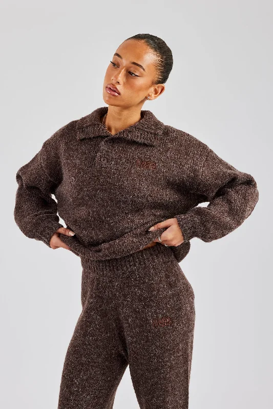 Inventory Reduction Knit Funnel Neck Sweater - Chocolate