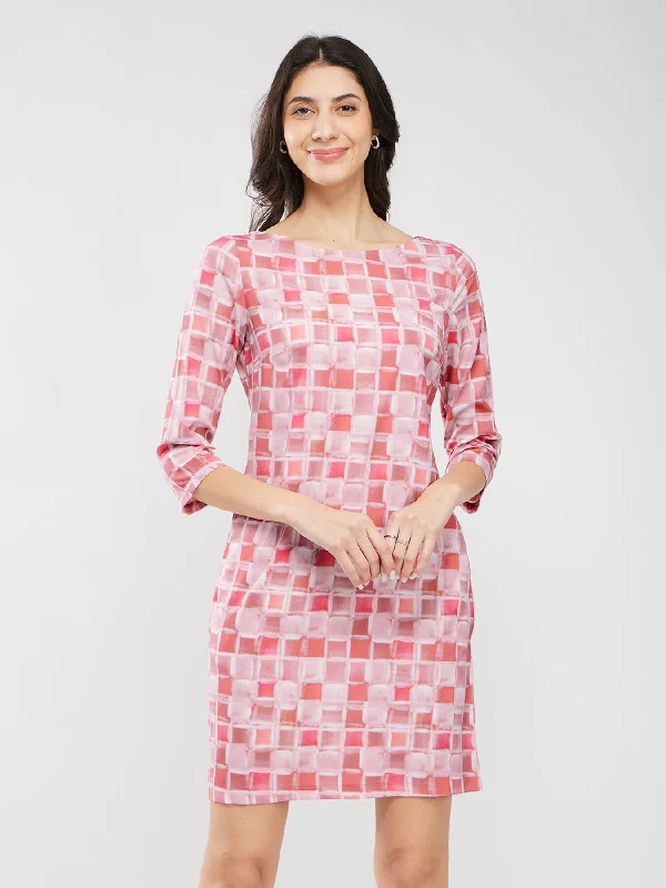 Friends and Family Sale Geometric Print Dress - Pink And Off White