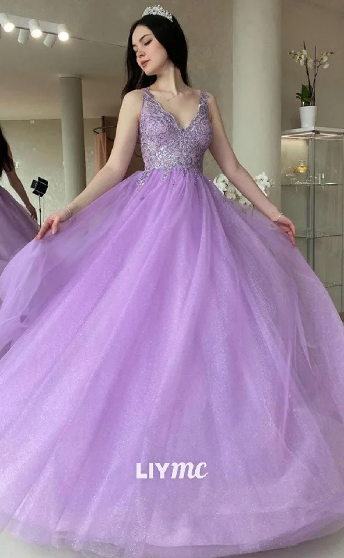 Exclusive Deal LP1895 - Purple V-Neck Tulle Lace Long Prom Dress Purple Tulle Formal Dress Exclusive Deal LP1895 - Purple V-Neck Tulle Lace Long Prom Dress Purple Tulle Formal Dress
