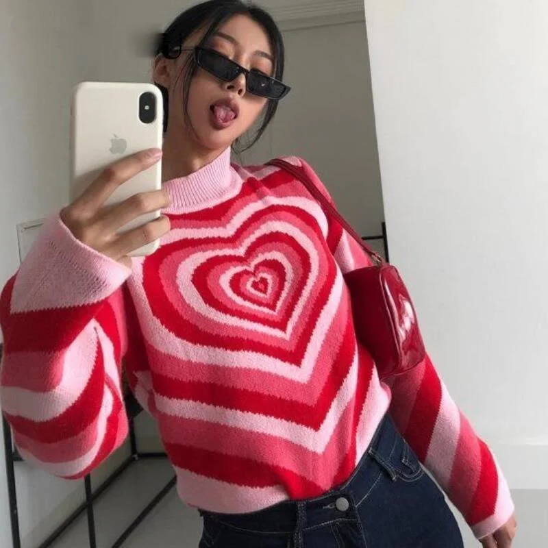 Sneak Peek Sale Y2K Knitted Sweater Aesthetics Heart Striped Pullovers Sweater Girls Sweet Long Sleeve Turtleneck Jumper Autumn Streetwear Sneak Peek Sale Y2K Knitted Sweater Aesthetics Heart Striped Pullovers Sweater Girls Sweet Long Sleeve Turtleneck Jumper Autumn Streetwear