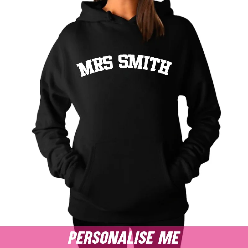 Unmissable Offer Personalised Varsity Mrs Surname Hoodie (MRK X)
