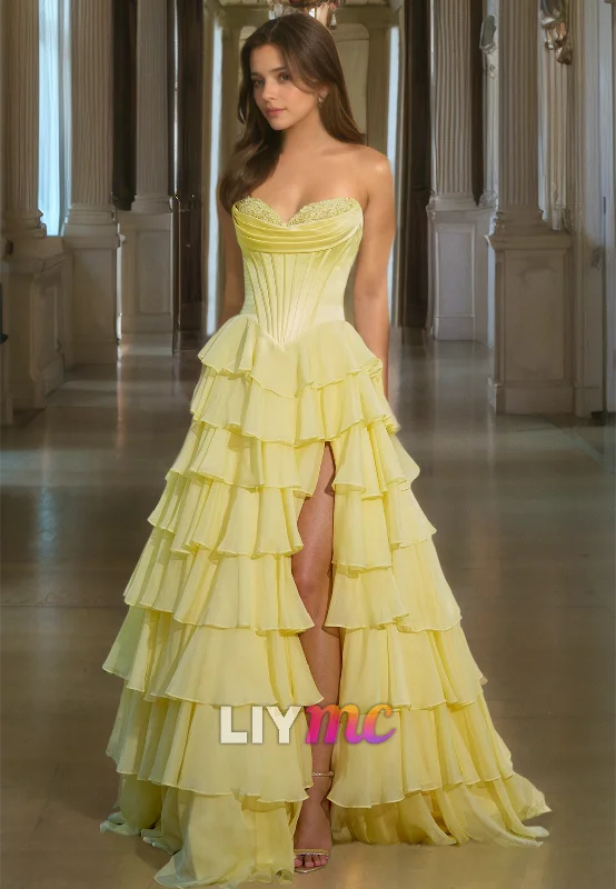 Now or Never Sweetheart Strapless Appliques Tiered A-Line Prom Dress