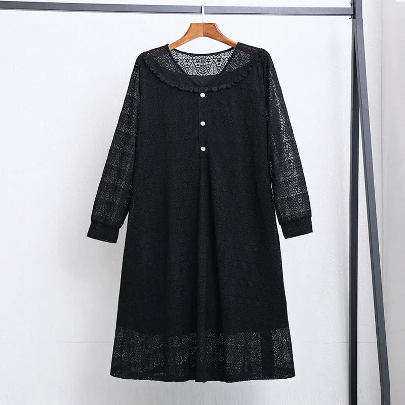 Special Price Plus Size Black Lace Long Sleeve Dress (EXTRA BIG SIZE)