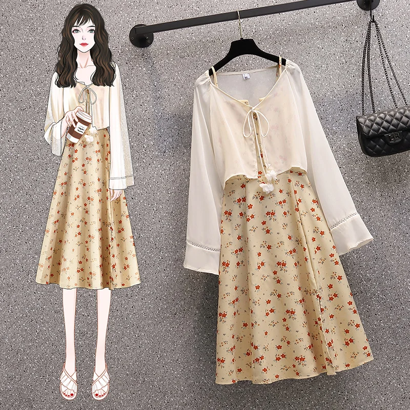Buy More, Save More Plus Size Bustier Floral Cami Dress and Chiffon Jacket Set