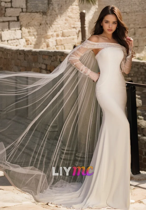 Exclusive Access Straight Across Sleeveless Beaded Sleek Mermaid Wedding Dress