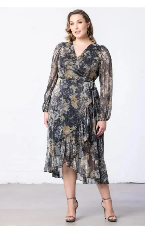 Kiyonna- Clara Sparkling Long Sleeve Wrap Dress