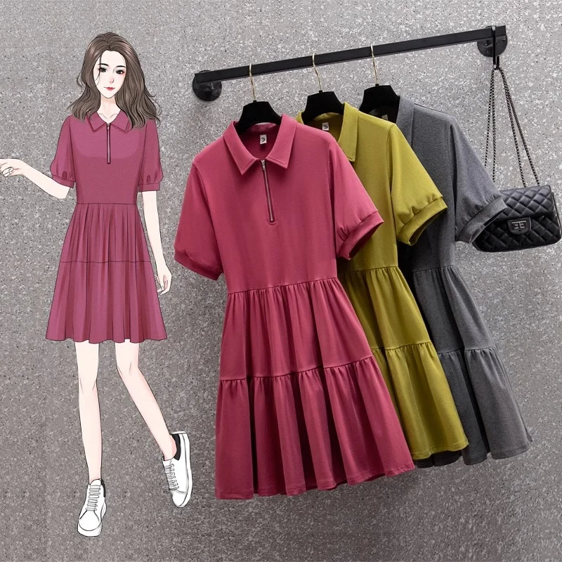 Price Cut Plus Size Zipper Polo Babydoll Shirt Dress