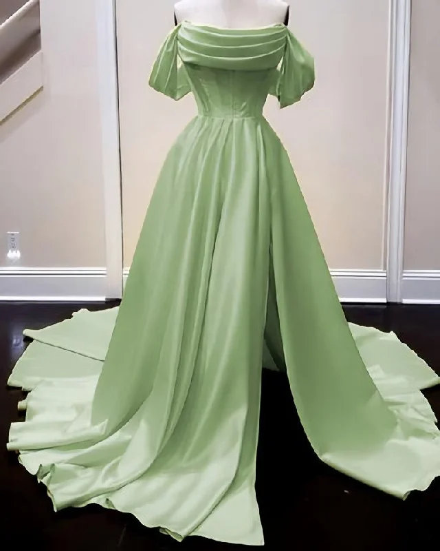 Special Offer Long Satin Corset Prom Dresses, Off The Shoulder Side Split
