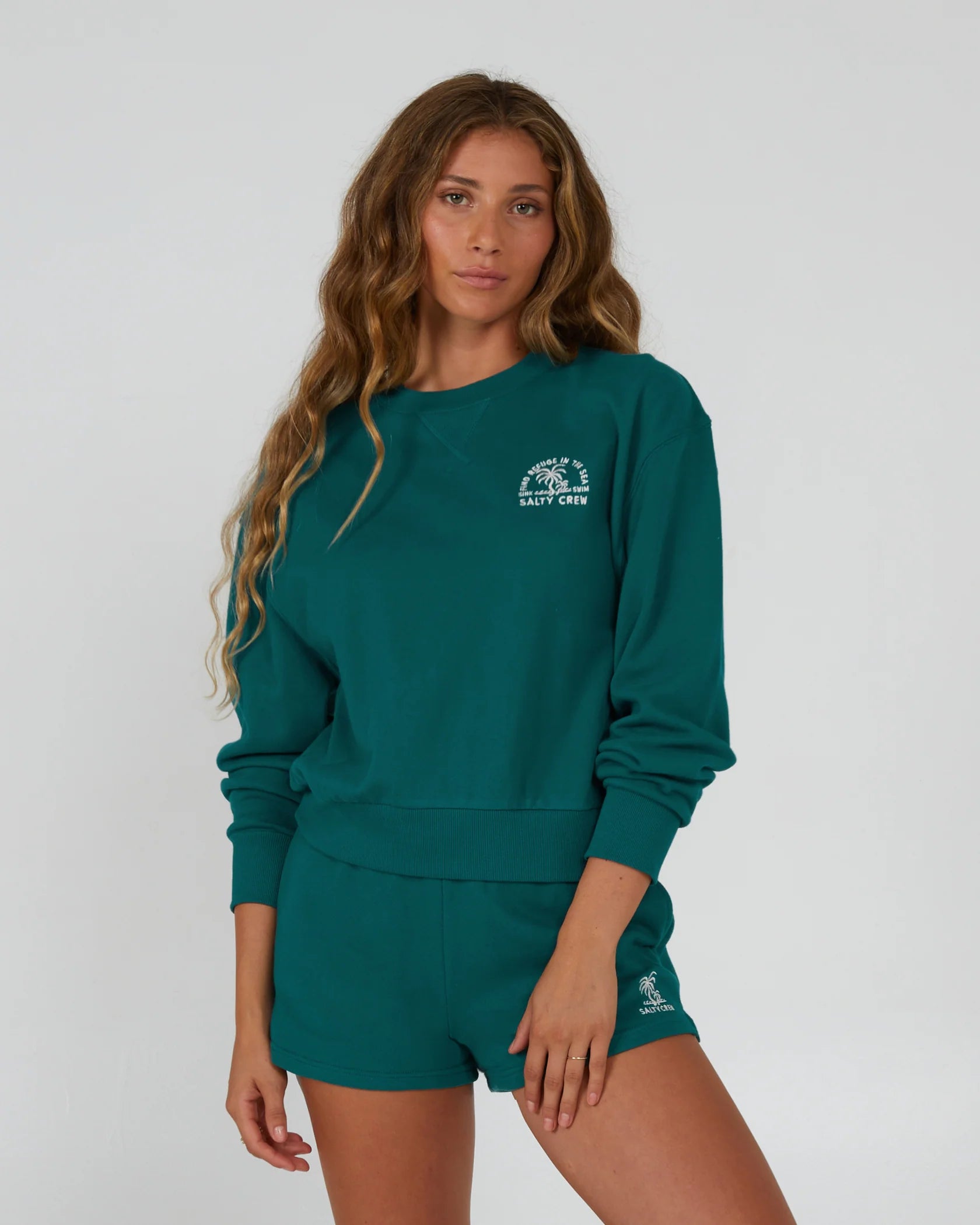 Salty Crew Womens Sandbar Crewneck Sweatshirt- Kelp