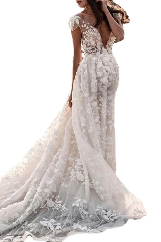 Today’s Deal White Plus Size Plunging Lace Maternity Wedding Dress