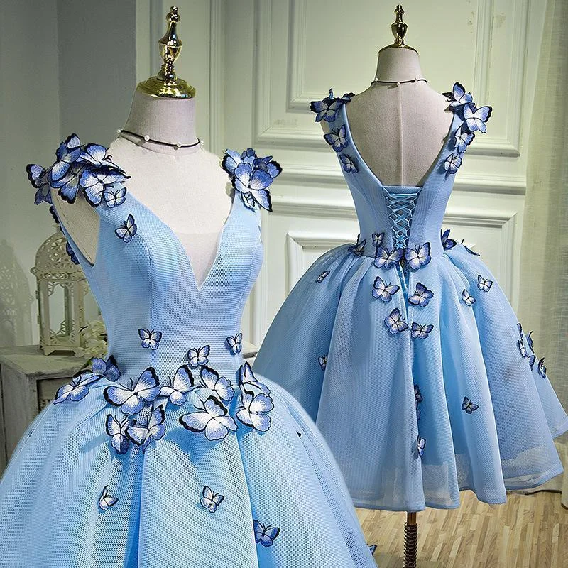 Loyalty Reward Blue Floral Prom Dress,  Elegant Short Party Dress