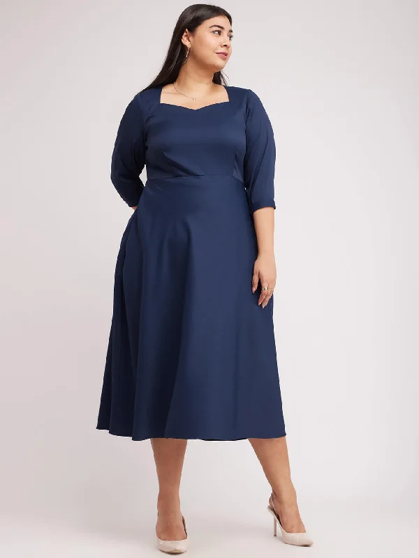 Incredible Offers Fit And Flare Dress - Navy Blue