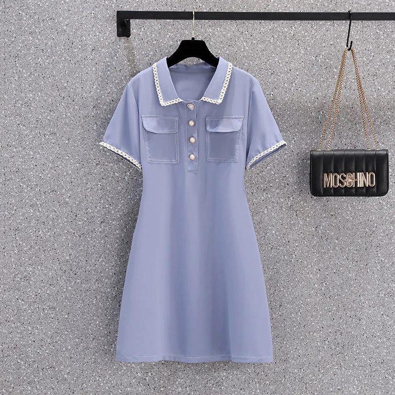 Deal Dash Plus Size Blue Chanelesque Buttons Shirt Korean Dress