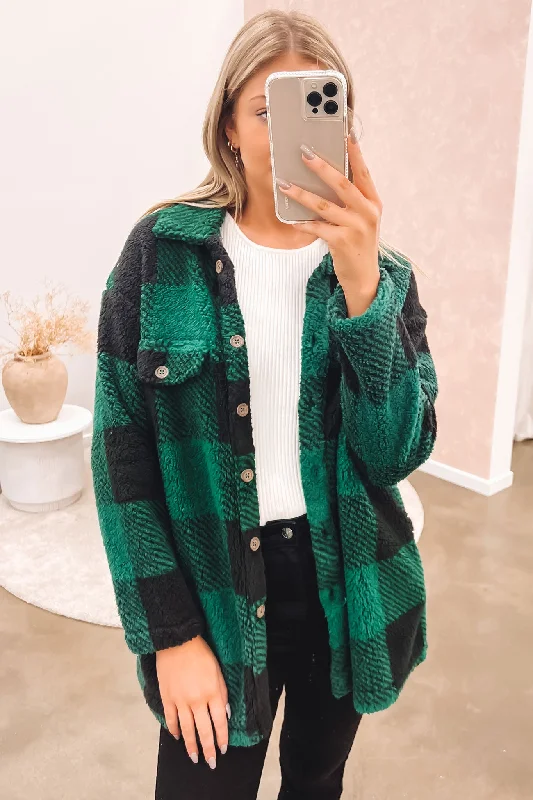 Limited Availability Apollo Cosy Shacket Green Black
