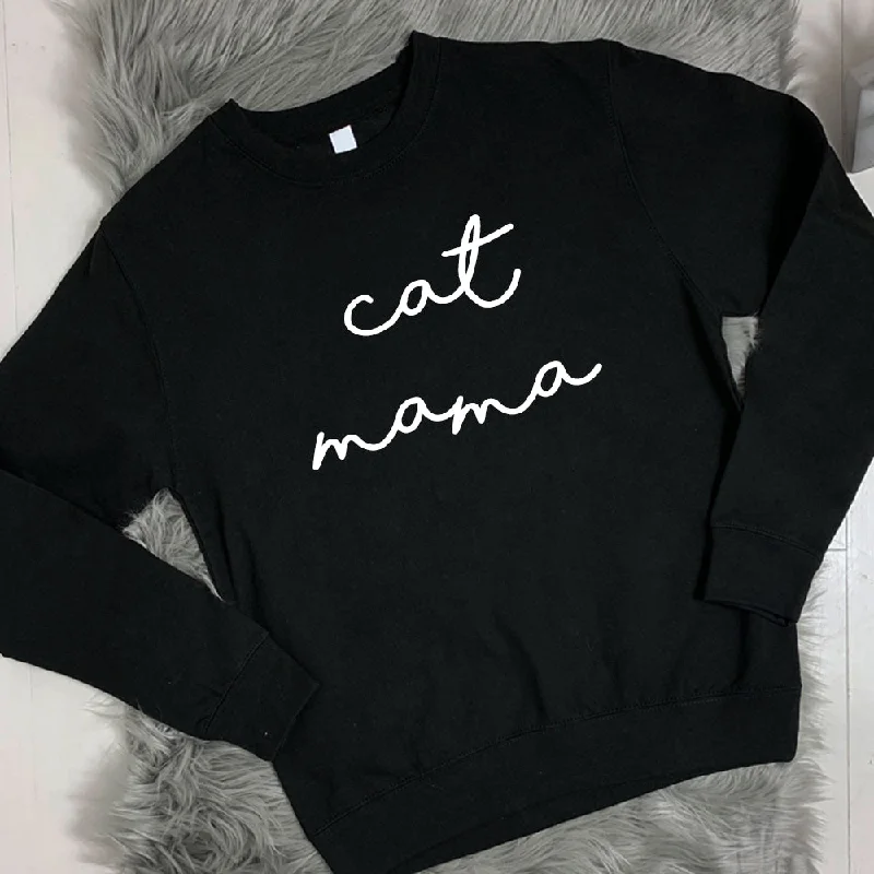 Act Fast Cat Mama Retro Script Black Sweatshirt