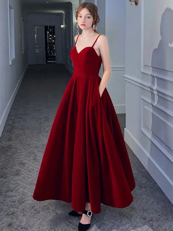 Limited Availability Stunning Evening Dress A Line Sweetheart Neck Velour Floor Length Pockets Formal Party Dresses