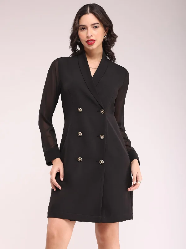 Buy Now Shawl Collar Blazer Dresses - Black
