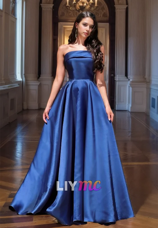 Fantastic Offers LP2007 - Straight Across Pleated Satin A-Line Prom Dress