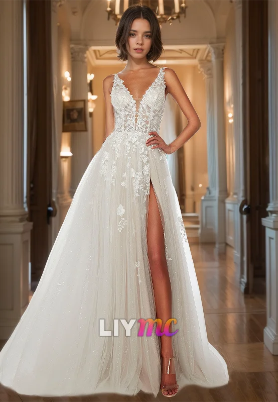 Major Savings V-Neck Straps  Appliques Tulle Pretty A-Line Prom Dress