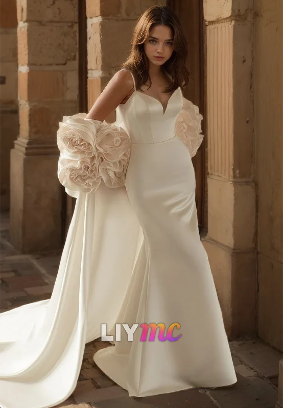 Deal Frenzy V-Neck Spaghetti Straps Sleek Mermaid Beach Wedding Dress