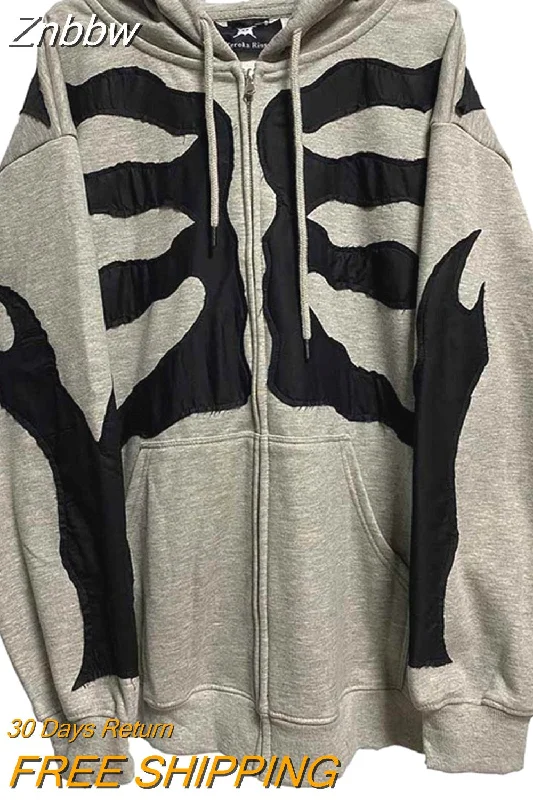 Quick Sale Znbbw Y2K Harajuku Korean style loose Skull print goth long-sleeved hooded coat solid color retro shirt student Sweatshirt