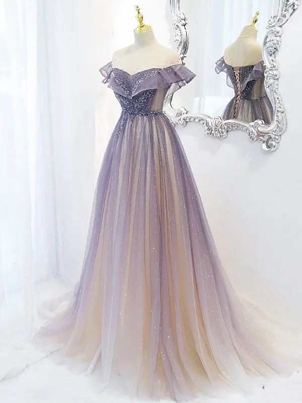 Savings Event Purple Tulle Long Prom Dress, Purple Evening Dress
