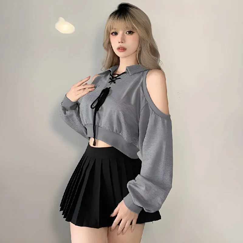 Exclusive Preview Cut Out Lace Up Cropped Sweatshirt