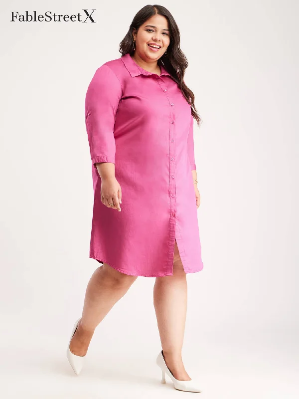 Best Seller Cotton Shirt Dress - Fuchsia
